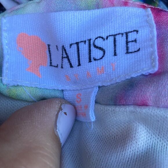 L'Atiste Pink Blue Tie Dye Strappy Low Cut Empire Waist Flowy Maxi Dress Small - Picture 8 of 8